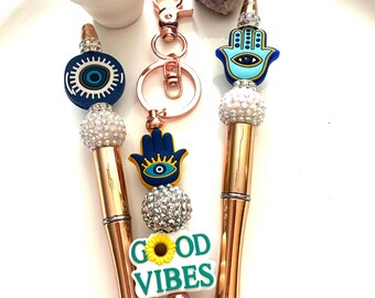 GODD VIBES set. #3 pieces set. Hamsa hand. Protecting eye. EvilEye protection. Gift set. Unique pieces. Manifesting. Good luck. Love. Peace