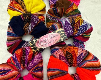 WHOLESALE PERUVIAN SCRUNCHIES set.  #8 pieces. Peruvian textile.  Handmade in Cuzco. Colorful, beautiful unique, manta fabric.