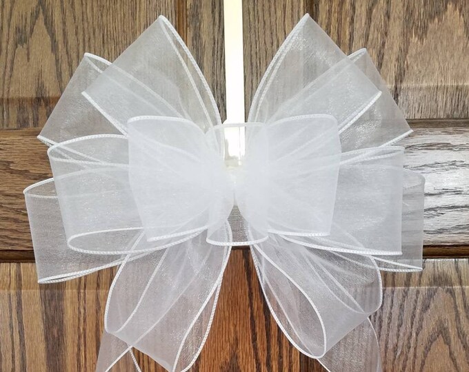 White Bows, Wedding White Decor, Church Pew Bow, Chair Bow, Lantern