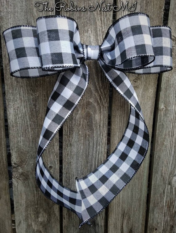 Buffalo Check Bows, Black White Checkered Ribbon Bow, Buffalo