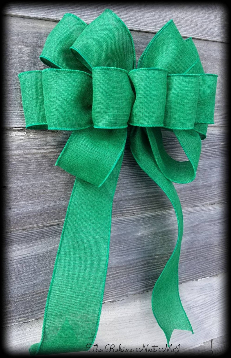 St. Patricks Bow Emerald Green Burlap Bow Faux Burlap Ribbon Etsy