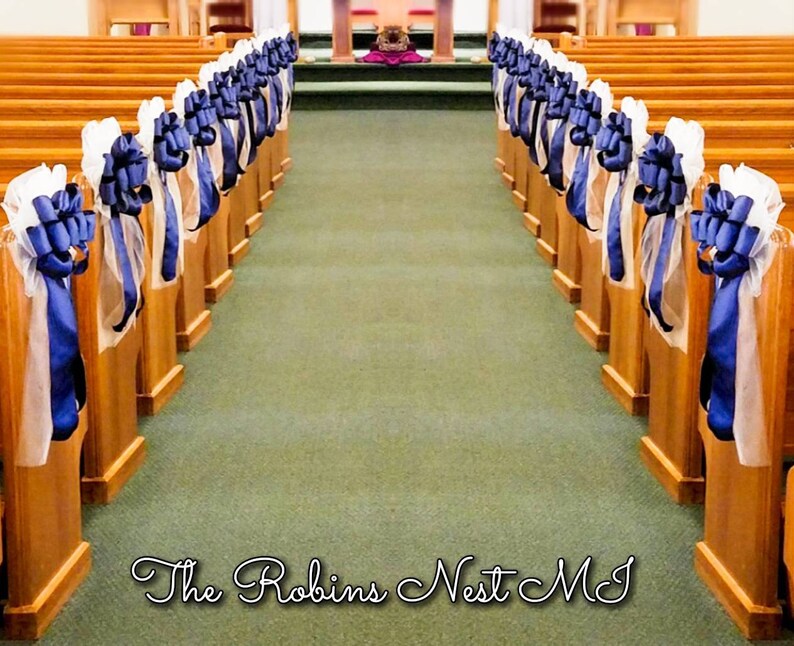 Navy Blue Wedding Bows Church Pew Aisle Bow Bridal White Etsy