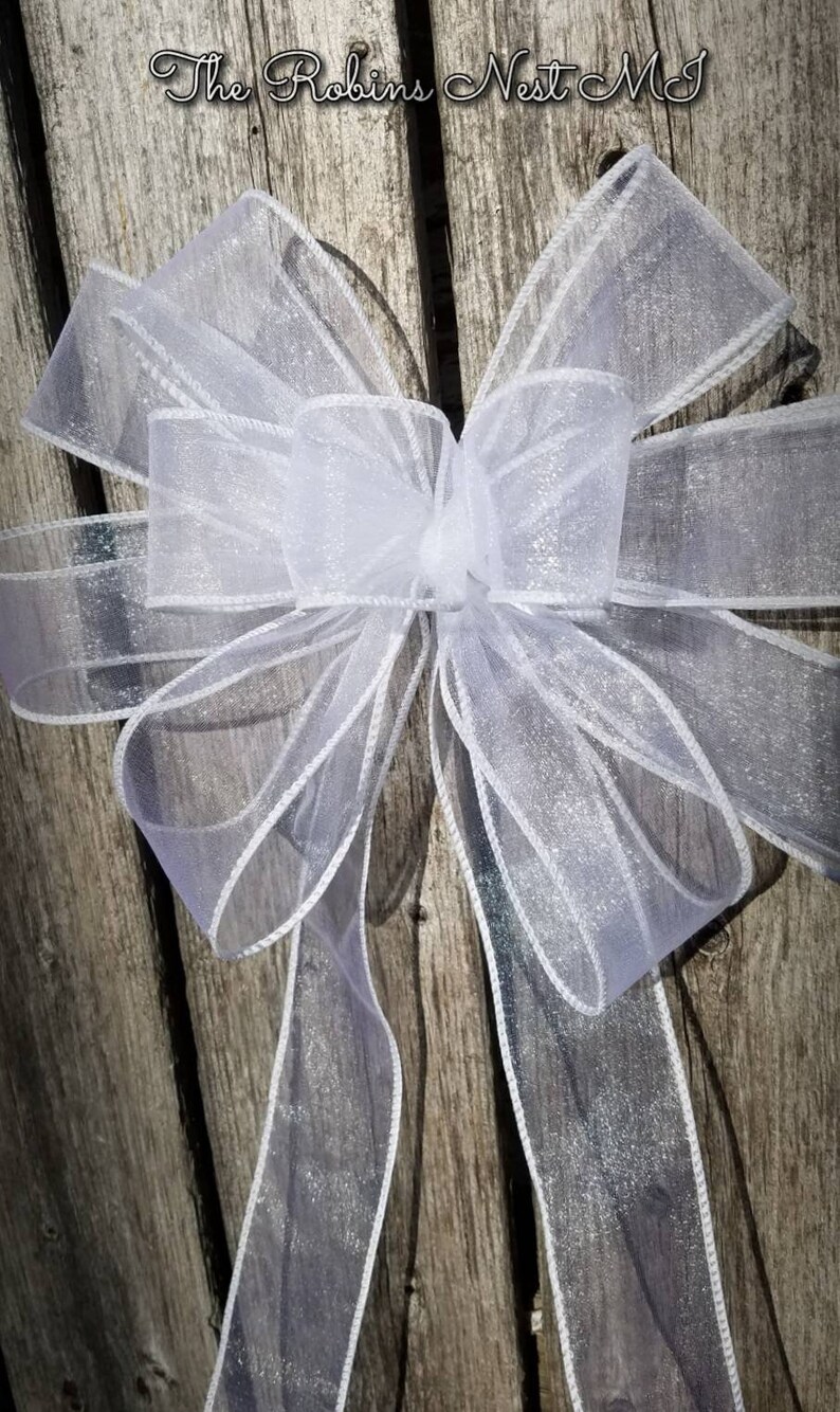 White Wedding Bow Bridal Bows Church Pew Bows White Sheer Etsy UK