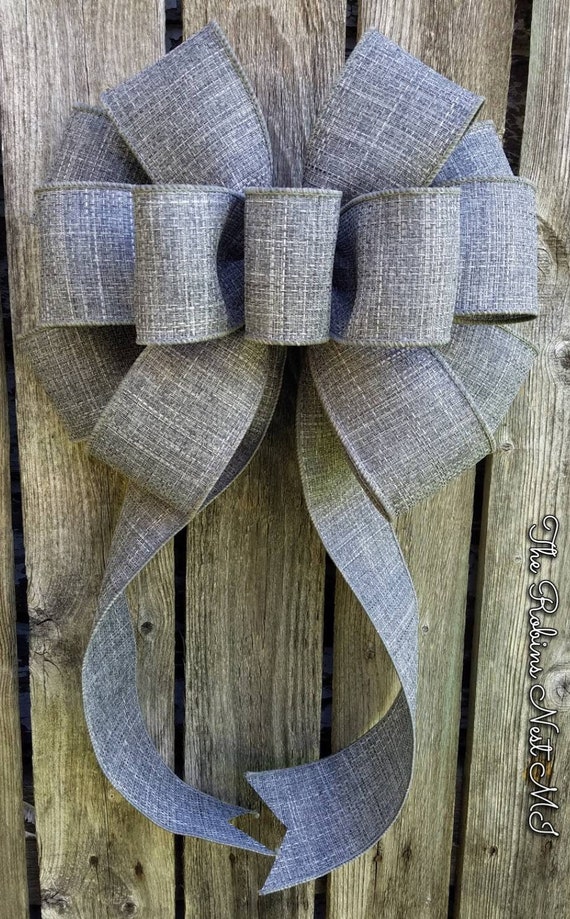 Gray Burlap Bow Wreath Bows Wired Faux Burlap Ribbon. Etsy