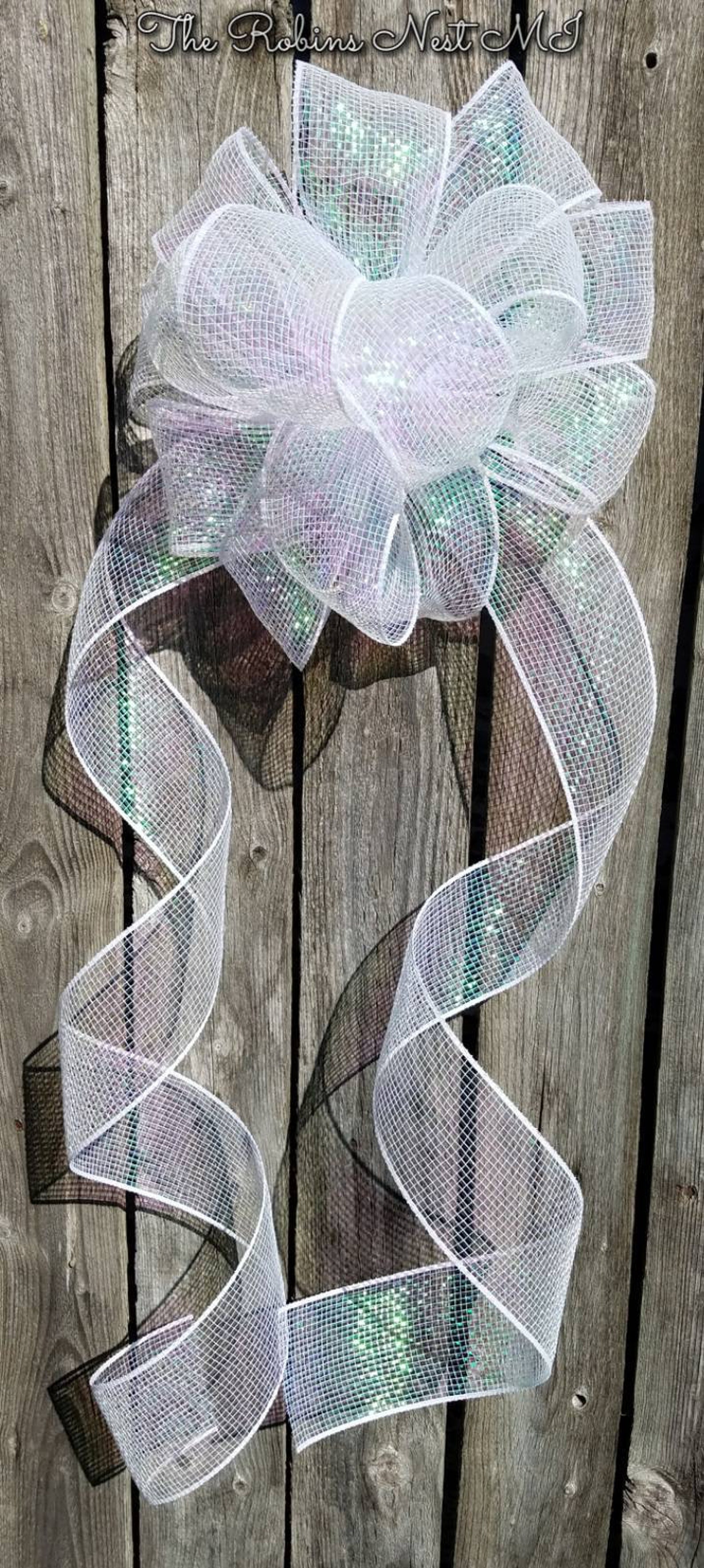 White Bow Tree Bow White Ribbon Bows White Outdoor Home Decor Etsy