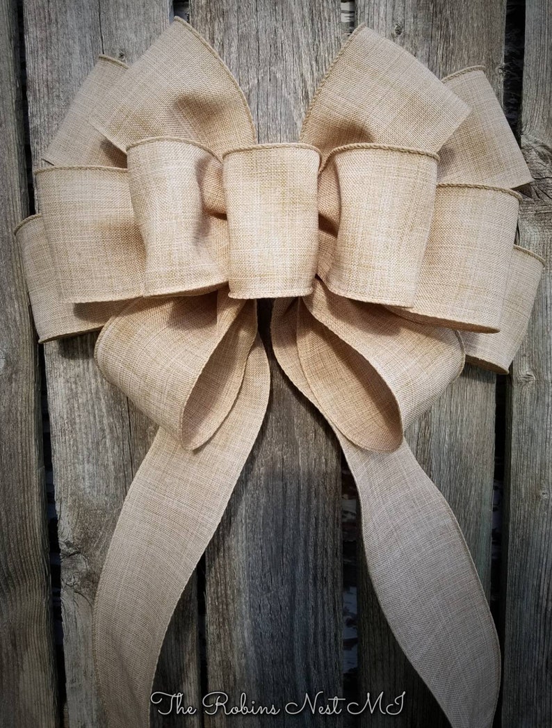 Natural Bow Faux Burlap Fabric Bow Beige Fabric Wired Etsy UK