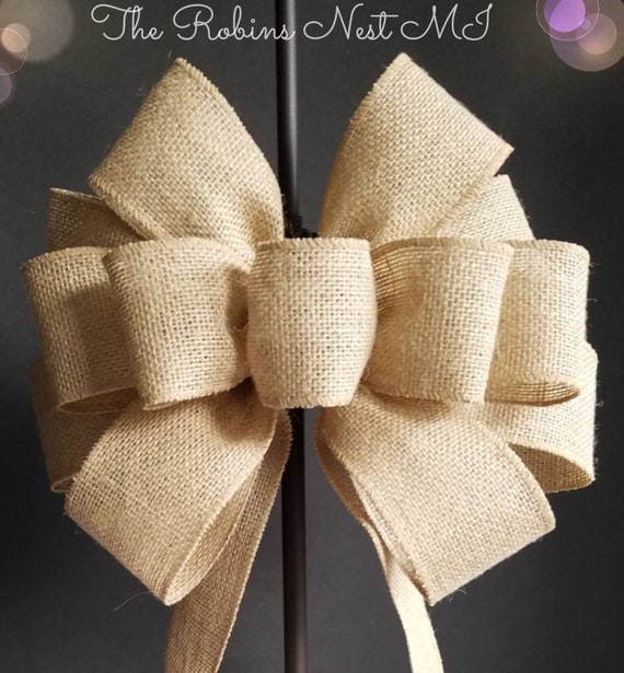 Burlap Bows, Tree Topper, Large Natural Burlap Bow, Beige Burlap Bows,  Wedding Country Barn Bows, Bridal Bows, Home Decor Bows 