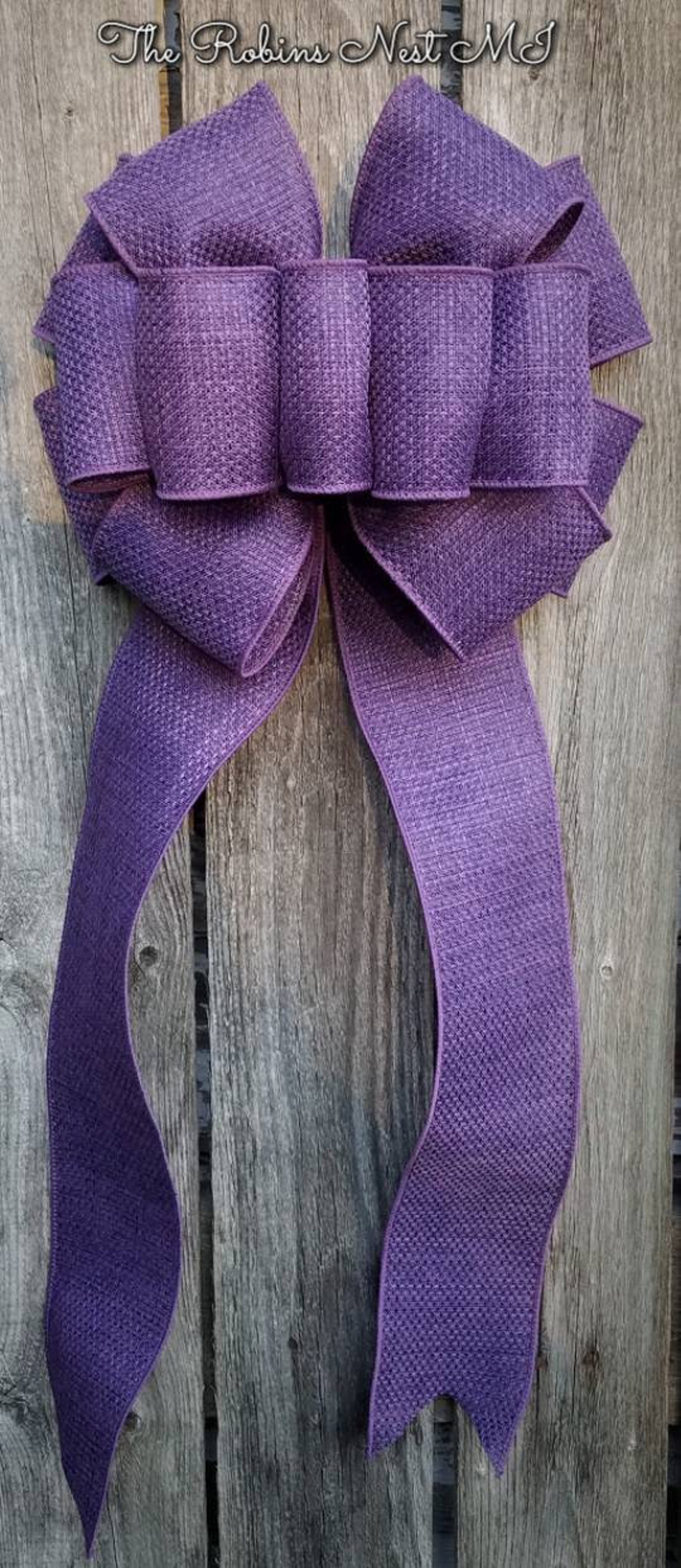 Purple Bow Purple Burlap Bows Faux Burlap Wired Ribbon Bows Etsy