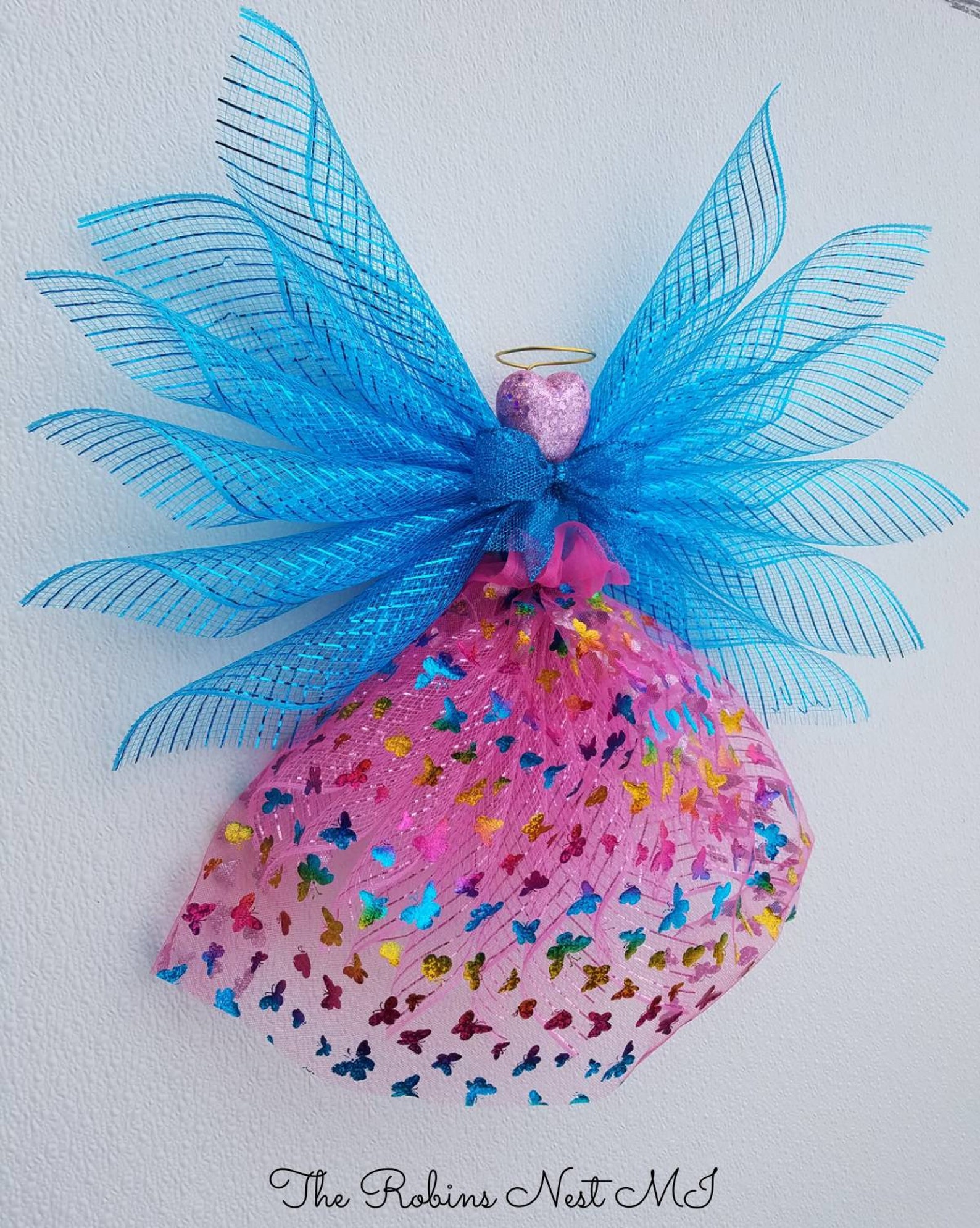 Christmas Tree Topper Angel Wreath Butterfly Turquoise Wings Etsy