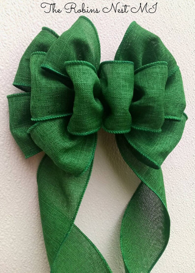 Emerald Burlap Bows Green Faux Burlap Bow Wired Ribbon Bows Etsy