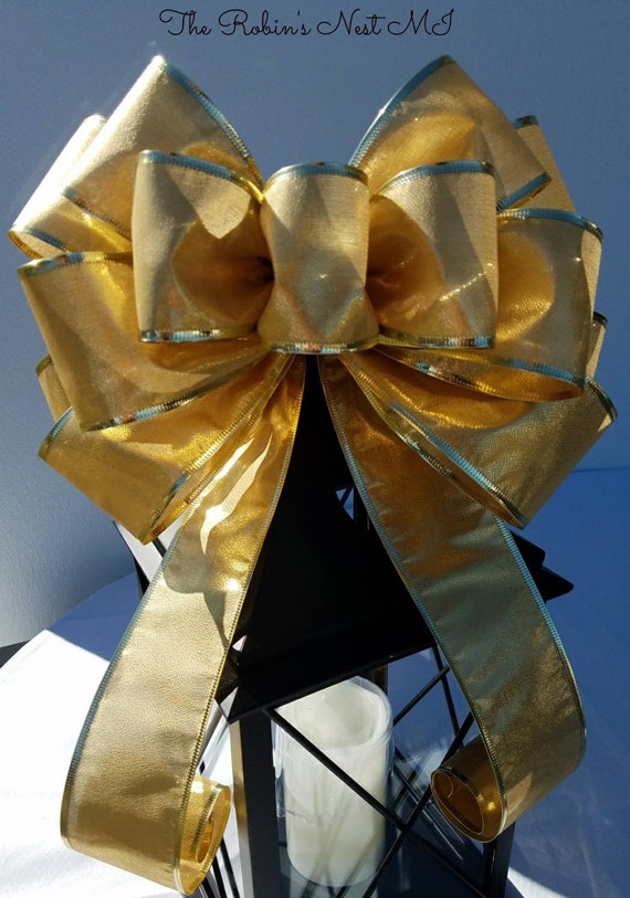 Gold Bow, Golden Wedding Anniversary, Pew Bow, Extra Large Gold