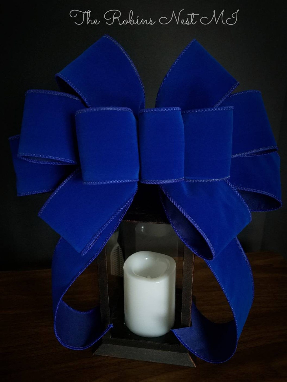 Blue Velvet Bow Royal Blue Velvet Bows Lantern Swag Bow Etsy