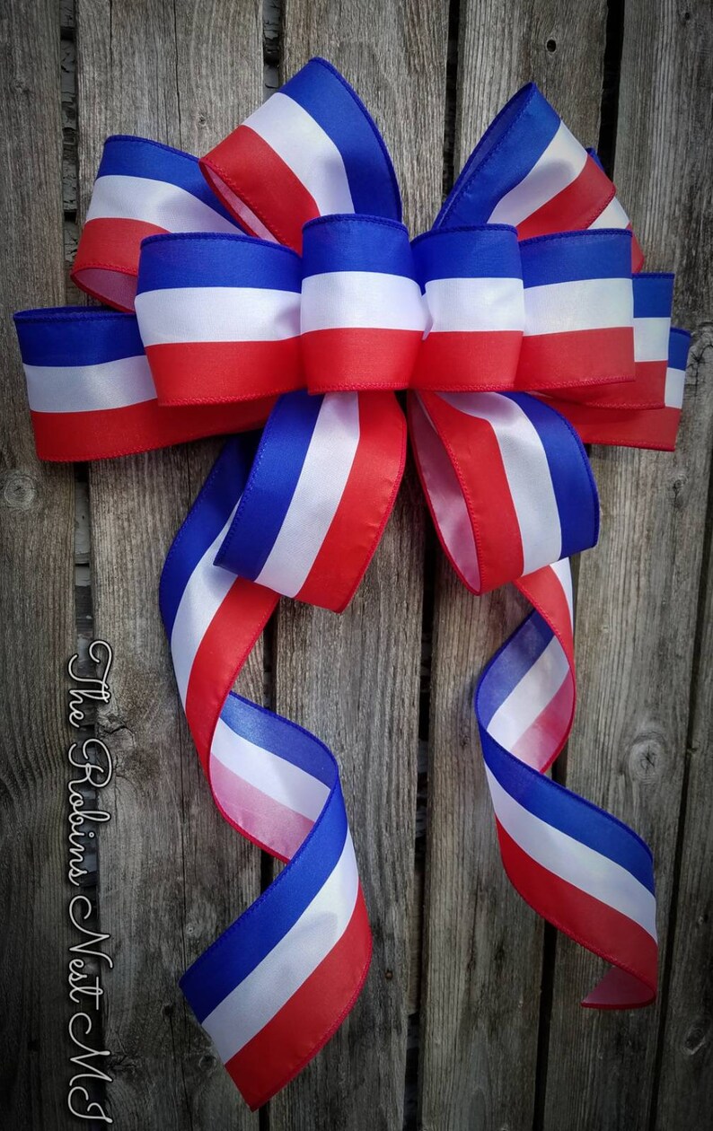Patriotic Bows Outdoor Bow Red White Blue Satin Bows - Etsy