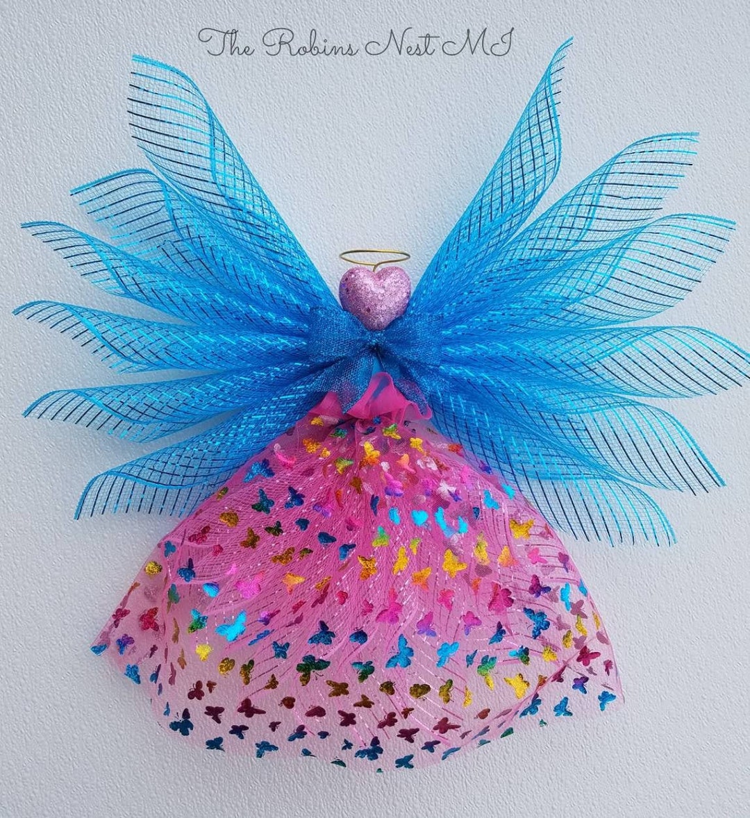 Christmas Tree Topper Angel Wreath Butterfly Turquoise Wings Etsy