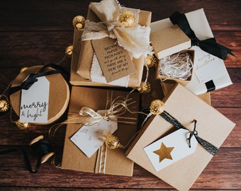 Gift Tags - Letterpress Tags, Brown Paper Packages