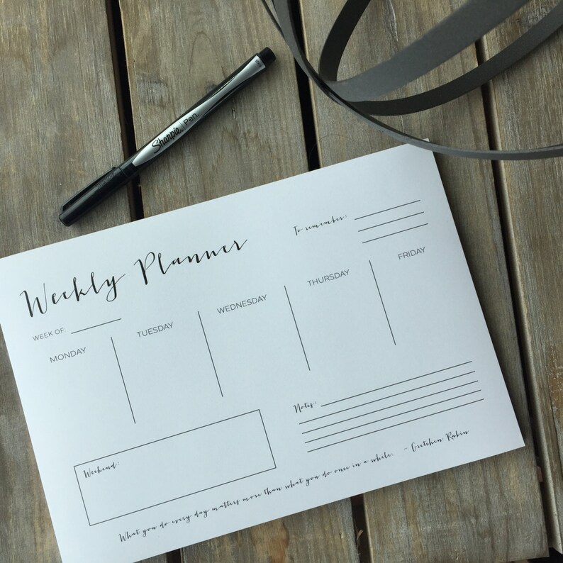 Weekly Planner Pad White Paper Notepad Etsy Canada