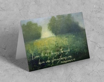 Cartes de voeux 4,25 x 5,5 enveloppes Mini paysage art cadeau foi versets spirituels édifiants de la Bible Philippiens 4:13 lot d'encouragement 10