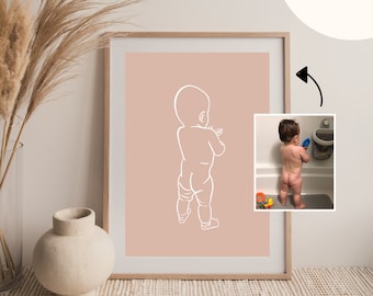 custom child or baby line art drawing from photo