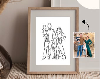 desenho de arte de linha familiar personalizado a partir de foto