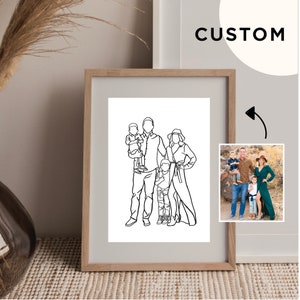 custom family line art drawing from photo