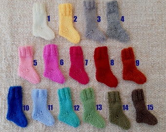 Hand-knitted wool socks for Blythe.