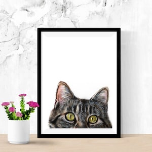 Peekaboo Tabby Cat Giclée Wall Print, Realism Fine Art, Cat lover gift, Pet Portrait, Cat Wall Art, Birthday and Christmas gifts