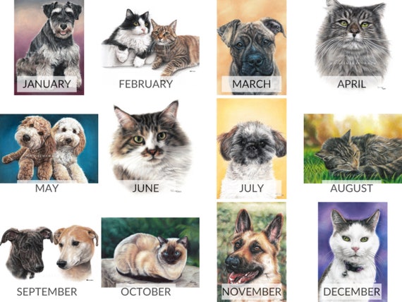 2023 Cat and Dog Calendar Custom Pet Portrait Designs Get - Etsy