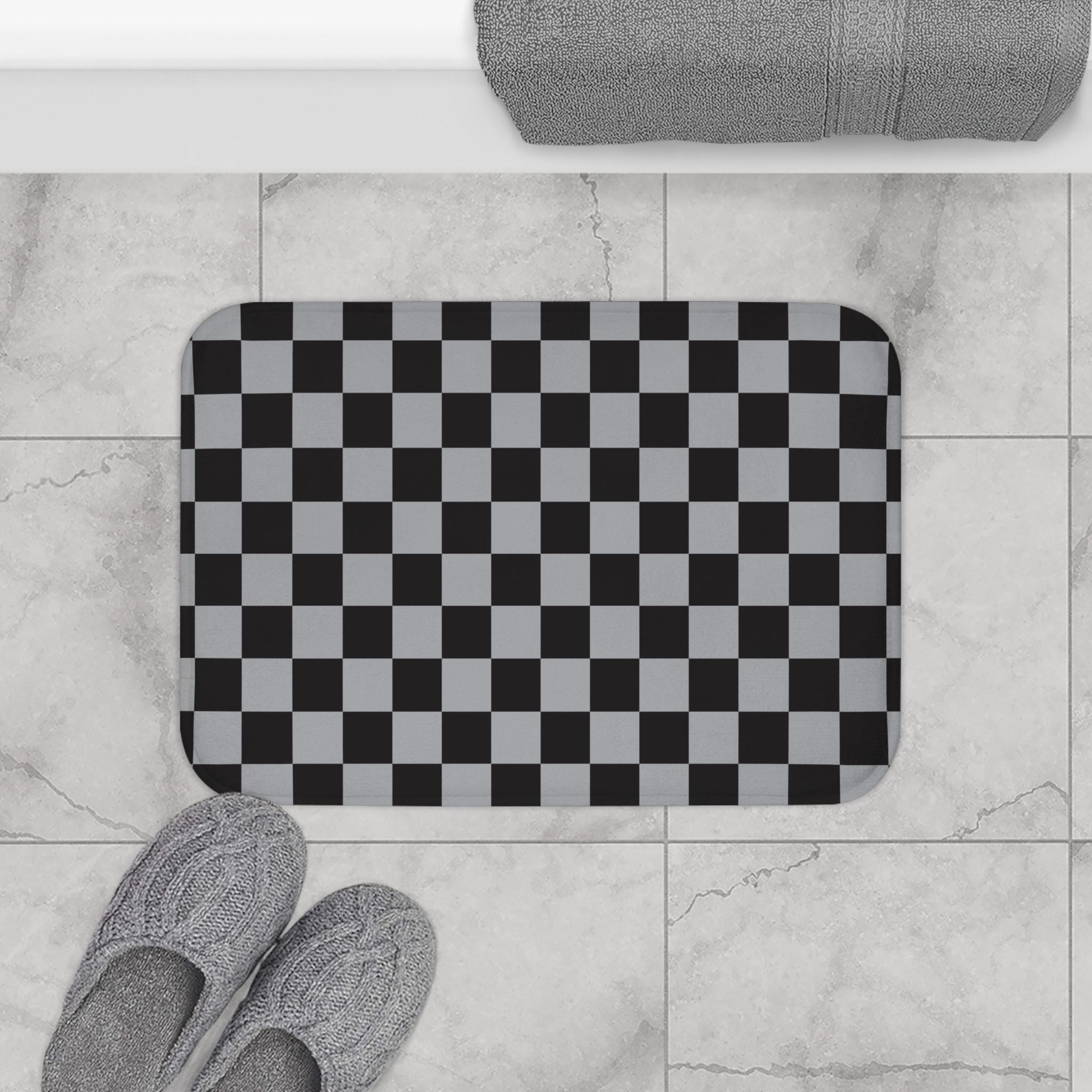 Black and Gray Checkerboard Bath Mat - Etsy