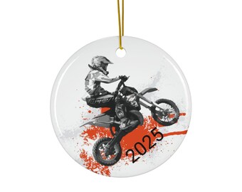Ceramic Christmas Ornament - Dirt Bike Design