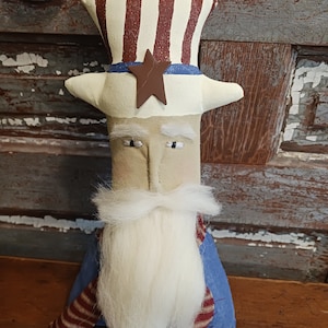 Primitive Uncle Sam Patriotic July 4th Independence Day Americana Stump Doll Ornie
