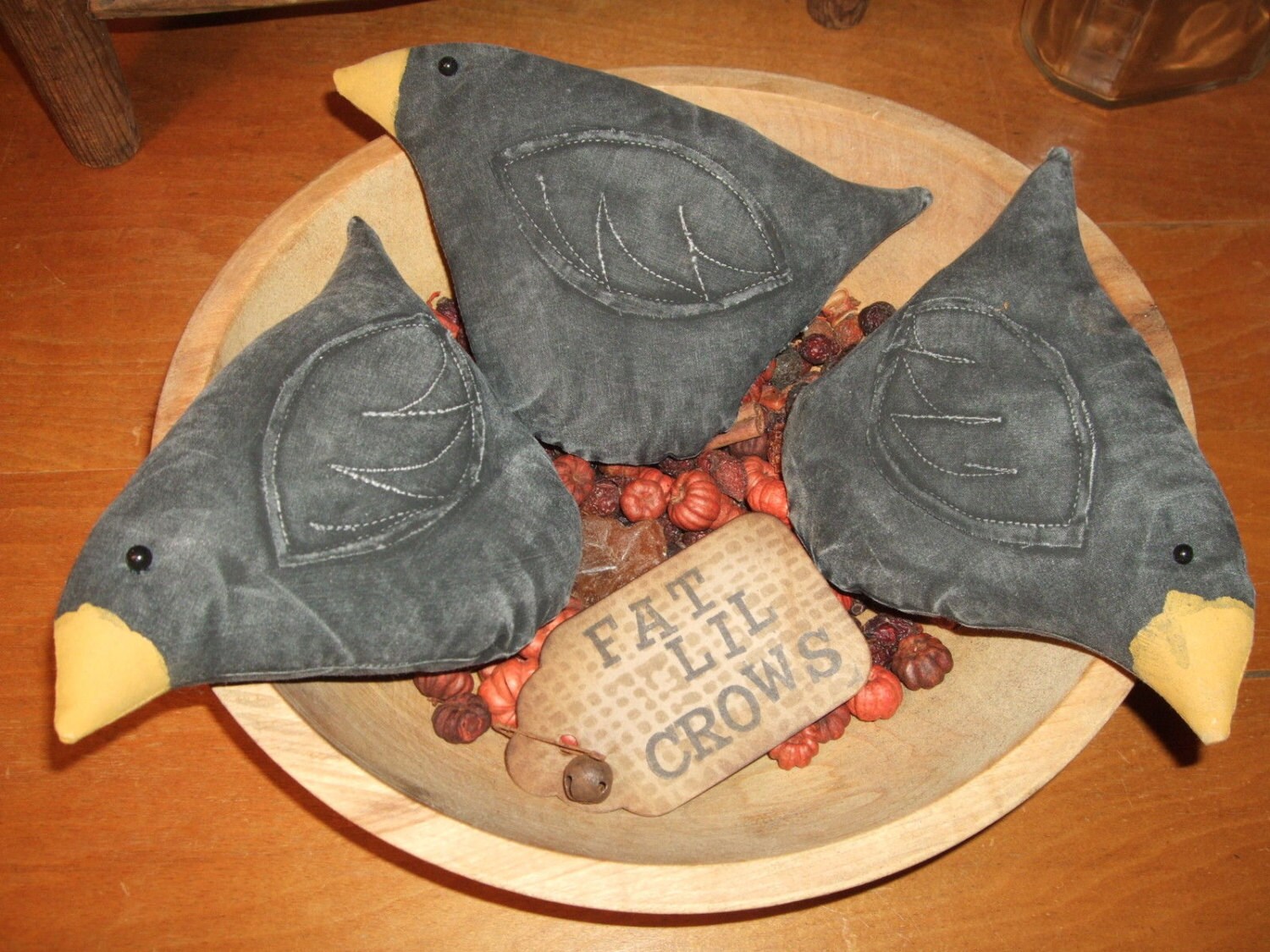 Primitive CROWS Three (3) Bowl Filler Ornies Rustic Folk Art Country ...