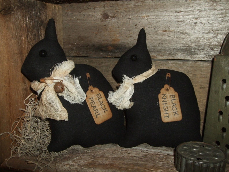 Primitive Black Netherland Dwarf Rabbit Bunny PAIR folk art rustic Tucks Ornies Bowl Fillers image 3