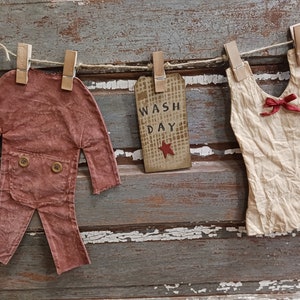 Primitive WASH DAY  LongJohns Nightie banner bunting Old Thyme Country Laundry  Line