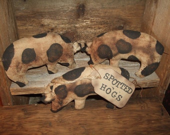 Primitive Hogs Folk Art PIGS Trio of Bowl Filler Ornies Rustic Country Decor