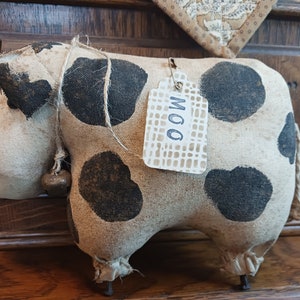 Primitive Grungy COW Country Rustic  Bowl Filler Leaner Ornie