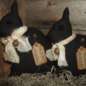 Primitive Black Netherland Dwarf Rabbit Bunny PAIR folk art rustic Tucks Ornies Bowl Fillers image 1