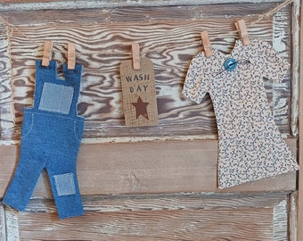 Primitive WASH DAY Overalls - Dress banner bunting Old Thyme Country Laundry Line