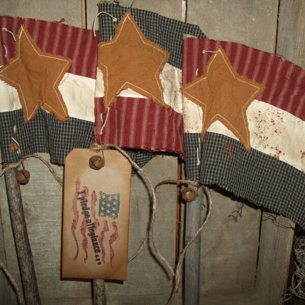 Primitive (Set of 3)Grungy Patriotic American USA Flag Pokes Tucks Ornies FolkArt 4th July OFG HAFAIR Teams