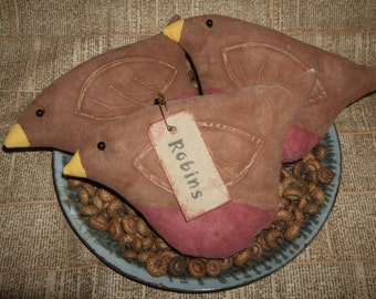 Primitive Fat LiL ROBINS Winter Spring Birds Three (3) Bowl Filler Ornies OFG HAFAIR Teams