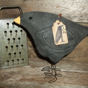 Primitive Fat Lil CROW Bird for Summer Rustic Folk Art Free Standing Ornie