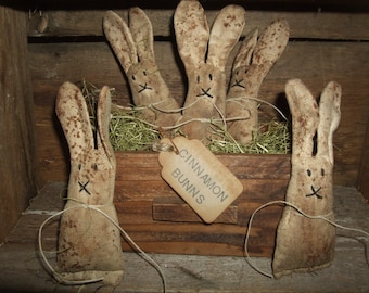 Primitive Grungy Cinnamon Bunns Bunnies Rabbits Folk Art Bowl Fillers Farm Country Ornies