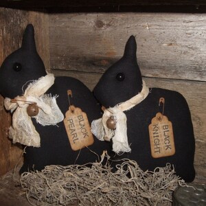 Primitive Black Netherland Dwarf Rabbit Bunny PAIR folk art rustic Tucks Ornies Bowl Fillers image 2