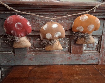 Primitive Rustic MUSHROOM toadstool Banner Bunting BowlFillers Country Farmhouse Decor