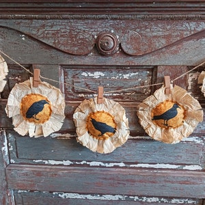 Primitive CROW RAVEN Sunflower Bunting Banner Rustic Country Farmhouse Decor