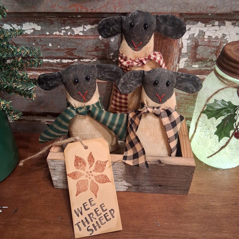 Wee Three SHEEP Primitive Bowl Filler Rustic Christmas Winter Ornies - Etsy