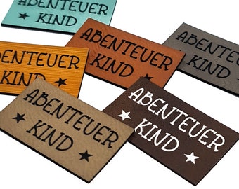 Handmadelabel -Abenteuerkind- Kunstleder Labels für Kindermode und Taschen | Handmade Patch | Lederlabel  zum Annähen  | 50x30 // KL002