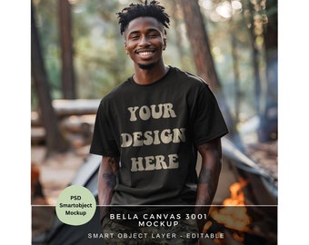 Tshirt Photoshop Mockup /Camping Shirt Mockup /Schwarzes T Shirt Mockup für Print on Demand /Bella Canvas 3001 /Herren T Shirt Mockup /MK036