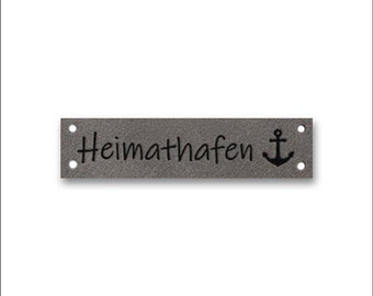 Premium Label -Heimathafen- viele Farben - 60x15 / Maritimes Kunstleder Label / KL061