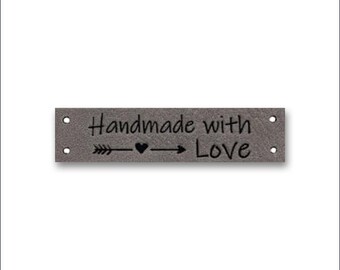 Premium Label -Handmade with Love- viele Farben - 60x15 / Kunstleder Label Patch / KL063