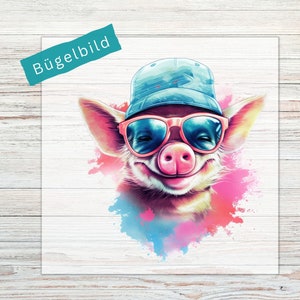 Bügelbild Schwein / Schweinchen Watercolor Bügelbilder für Kinder und Erwachsene Applikationen zum Aufbügeln Bügel Patches BB97 Bild 1